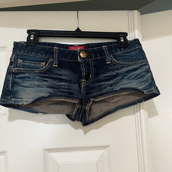 Women's MOUSSY DENIM High Rise Waist DISTRESSED Cotton BLUE JEAN Summer SHORTS 2